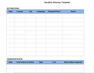  vacation itinerary template