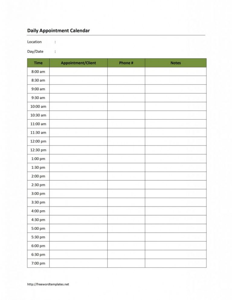 Sample Appointment Book Template Free Word Templates