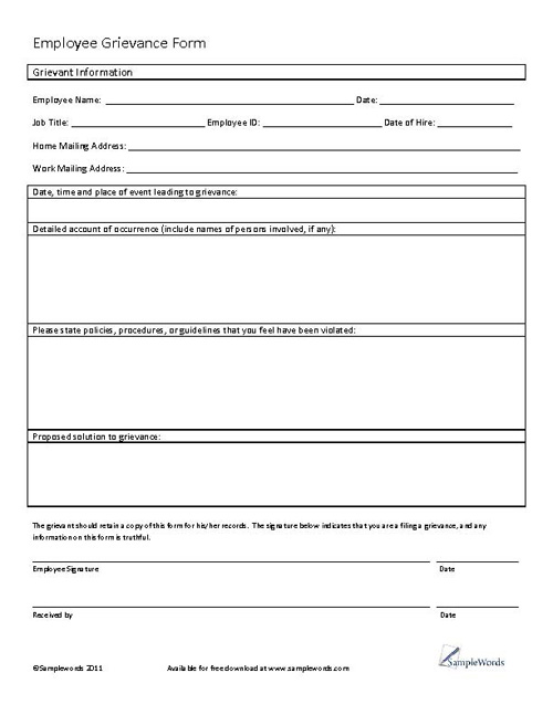 Employee Grievance Form