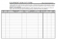 Equipment Sign Out Sheet
