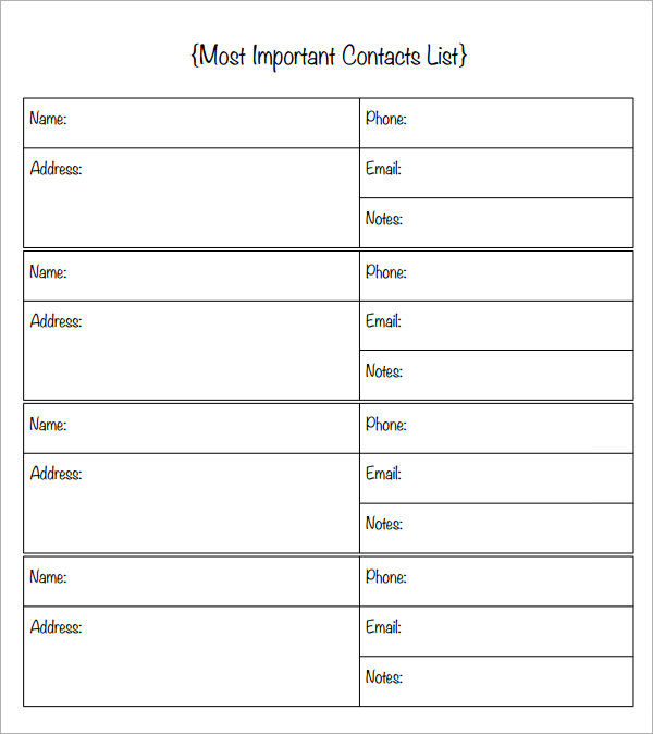phone list template