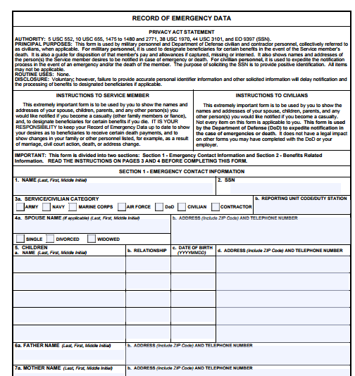 DD Form 93 Free Word Templates
