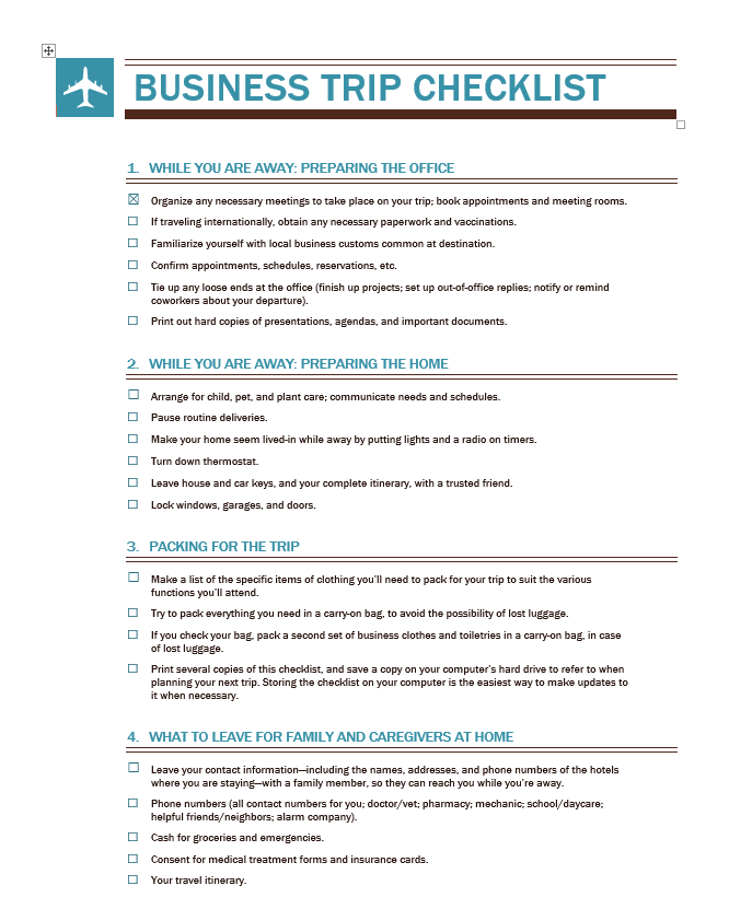 Business Trip Checklist