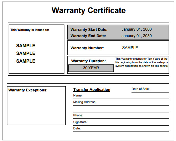 Warranty Certificate. Warranty Card example. Sample Warranty Card. This Warranty Certificate is Issued. Issuing year