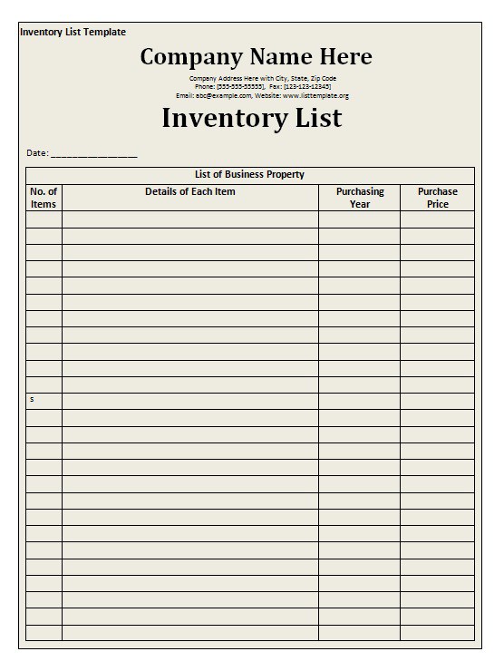 Inventory List Template | Free Word Templates
