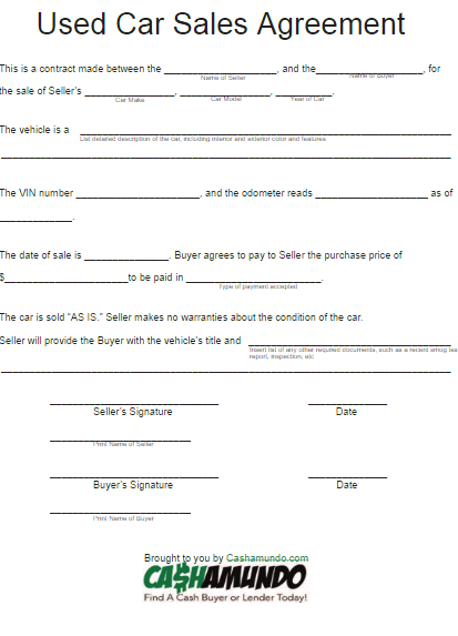 Car Purchase Agreement | Free Word Templates